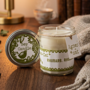 Bougie en cire de soja – Parfum Rhubarbe – 220 g | "Notes fraîches & acidulées"