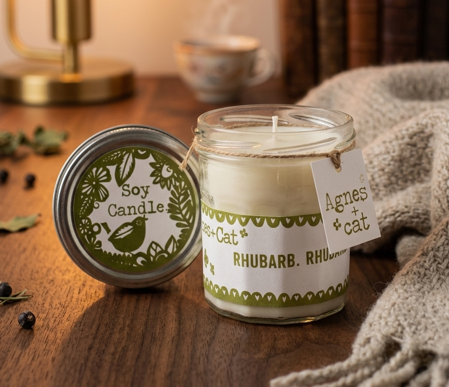 Bougie en cire de soja – Parfum Rhubarbe – 220 g | "Notes fraîches & acidulées"