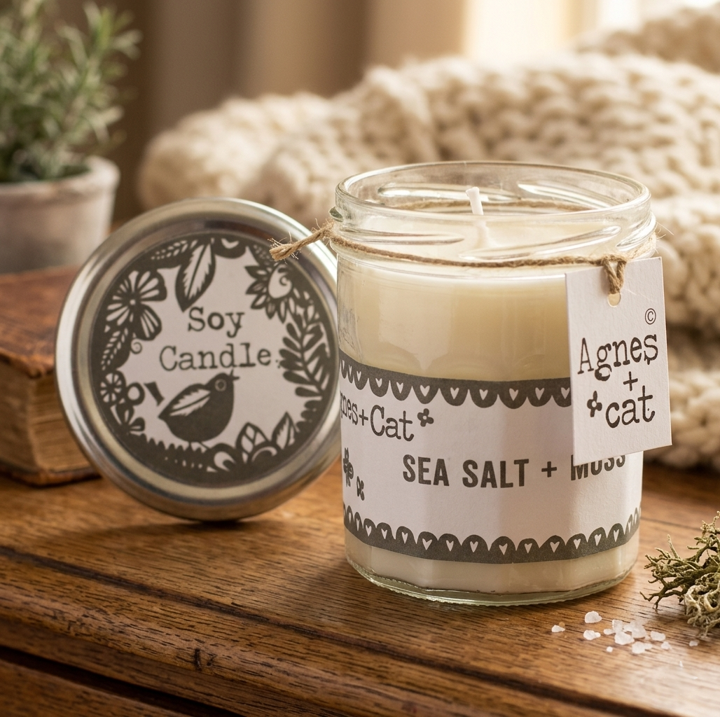 Bougie en cire de soja – Parfum Sel Marin – 220 g | "Ambiance fraîche & apaisante"