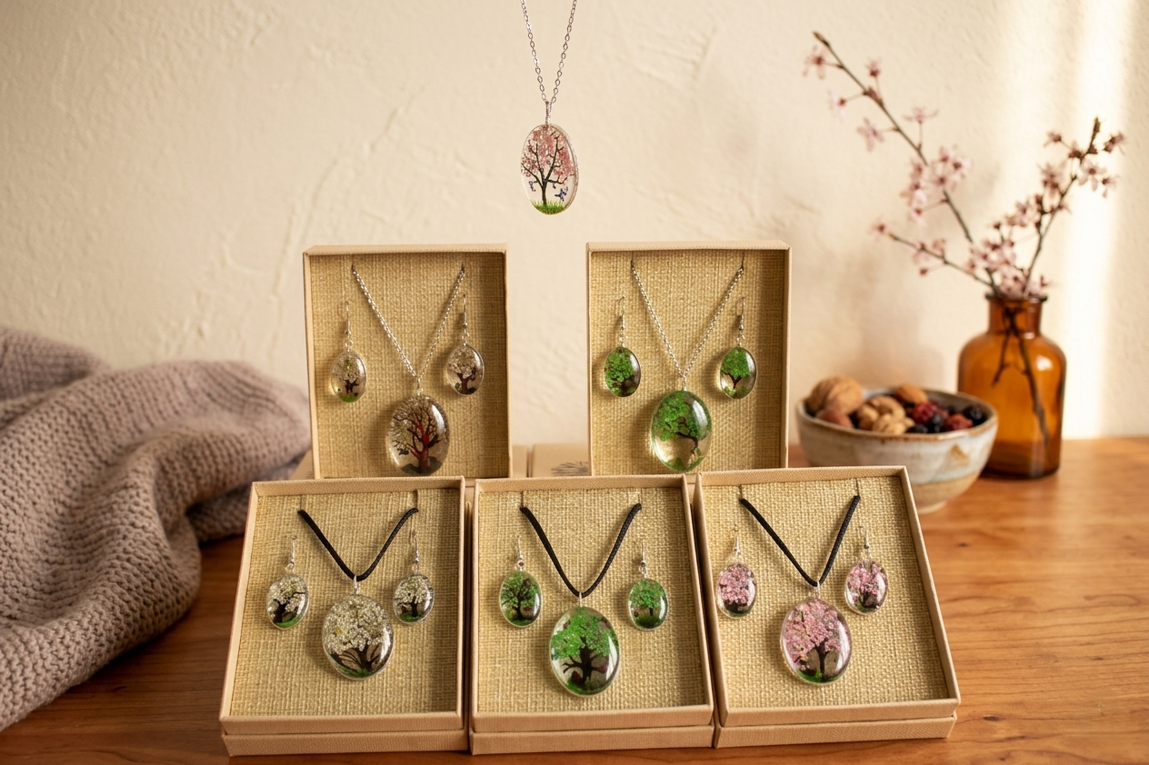 Gamme colier fete des meres đž Bijoux Fleurs PressĂ©es â Arbre de Vie « Tendresse de Sakura »
