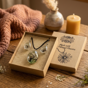 🌸 Bijoux Fleurs Pressées – Arbre de Vie «Hiver Éternel»